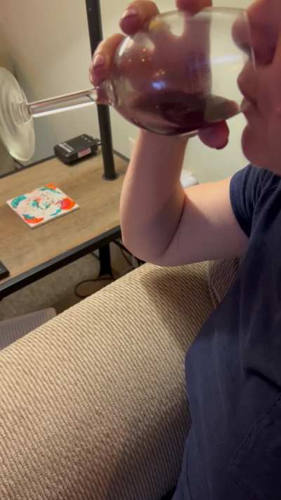 Since I can’t post two videos at the same time, here’s me drinking wine with a shot of cum 