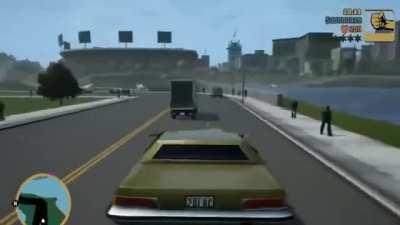 In GTA 3: Definitive Edition, if you wiggle your car while driving it stretches indefinitely for no reason