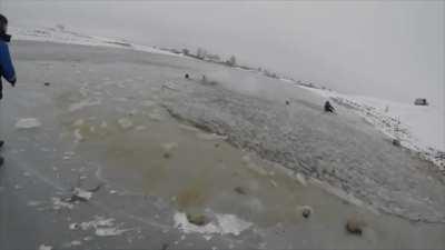 Driving a car into a frozen lake