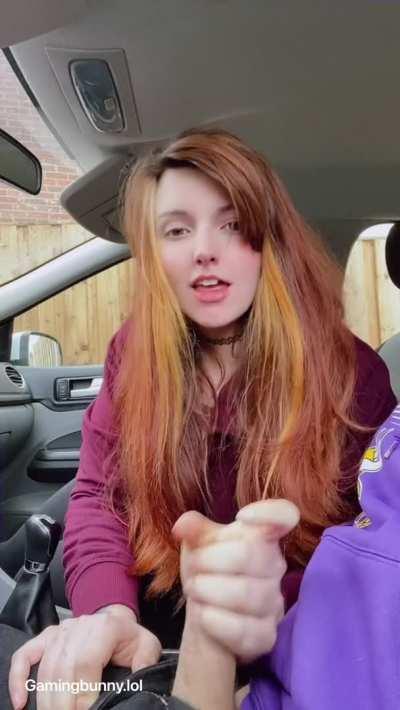 Playing with him in the car like a good slut..