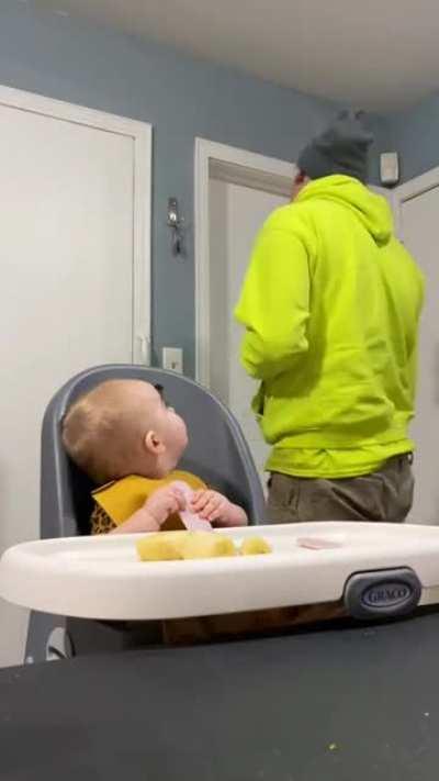 Dad's reaction to babies fake eyebrows