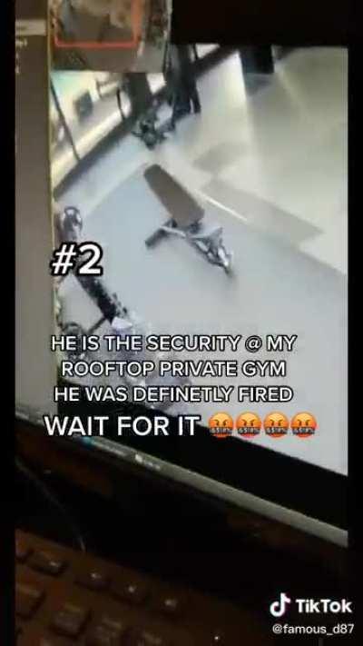 Sniffing customer's butt while she works out.