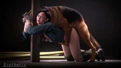 Oh no, someone tied me to this post! I hope nothing comes along and fucks me senseless (Sinthetic)