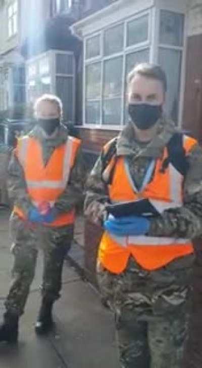 Not my video. British army knocking on doors offering free covid tests.