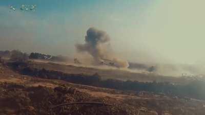 Hammas engages IDF armored vehicles. First vheichle is Namer (APC), second is a Merkava (Tank)