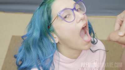 Innocent blue hair latina bukkake