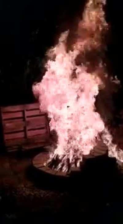 How not to light a fire pit.