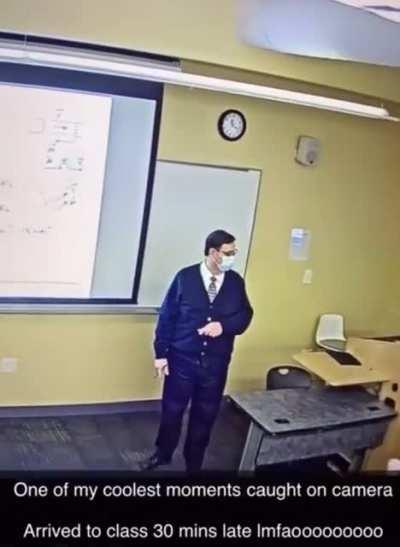 Student who is late for class answers a question correctly in seconds