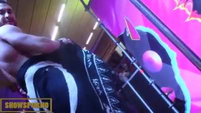 Spanish male stripper flashes his dick for hot blonde at an erotic festival