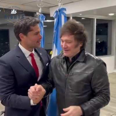 Javier Milei, recently elected president of Argentina, meets with Eduardo Verástegui, producer of The Sound of Freedom & candidate for president of Mexico. The two signed an agreement to combat child sex trafficking.