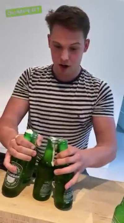 Opening five beers at the same time