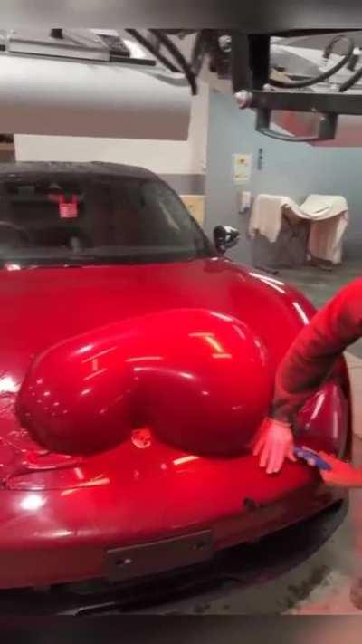 he takes the paint off this car