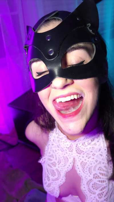 Receiving my reward for being a good girl during throat training