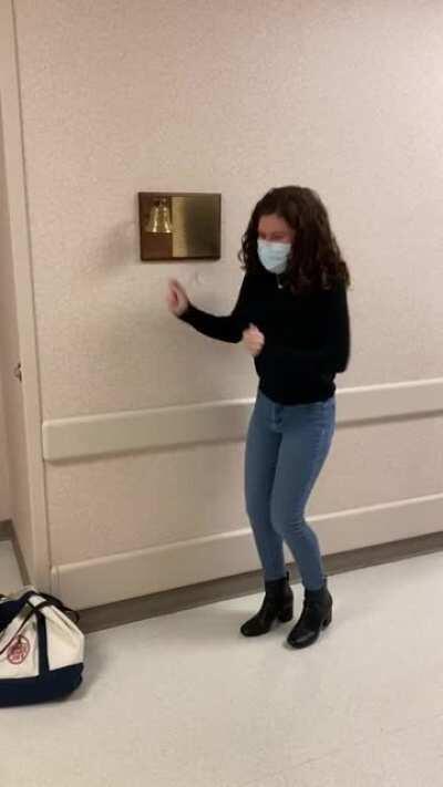 On August 4th I was diagnosed with breast cancer at 22 y/o with no family history. I had the tumor removed in September. Today, I rang the bell for completing 22 rounds of radiation treatment. I’m done. I kicked cancers ass. ❤️