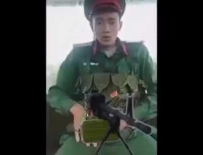 Chinese Soldier defenses territory with machine gun (gone sexual)ð­ðð¤