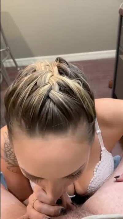 Eye contact while she makes him cum