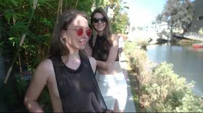 Girs teasing in public