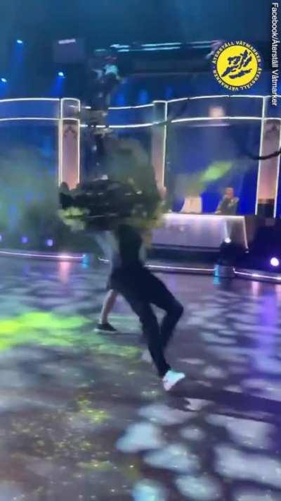 Protesting on live TV Sweden's version of Strictly Come Dancing before a quick-thinking cameraman dramatically brought their stunt to an end
