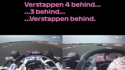 Stroll warned 7 times by his engineer during FP3 about Max Verstappen behind him on time lap. Perspective from both cars.