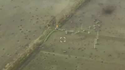 A Russian attack with civilian cars that have anti-drone cages near Bahatyr, Donetsk Oblast is stopped by Ukrainian artillery (April 26, 2025)