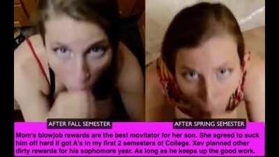 Mom's motivation techniques are really paying off for her son. Now if he makes the collegiate baseball team, she promised to keep his balls completely drained all summer long.