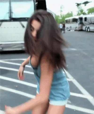 A little peak of her cleavage