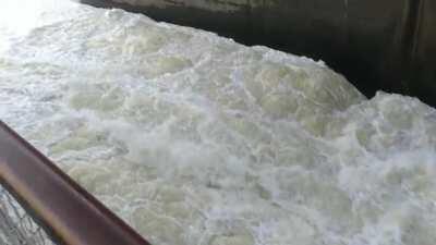 Milford Reservoir spillway, outside of Junction City, Kansas. Releasing 6,000 cubic feet of water a second.