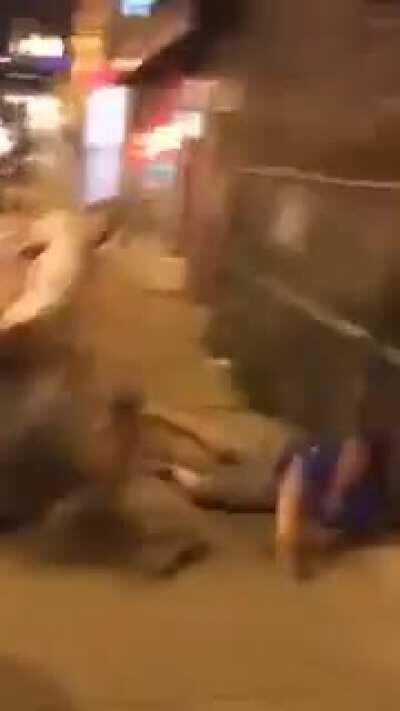 Poor guy getting mugged. Someone should help....Ope, nevermind