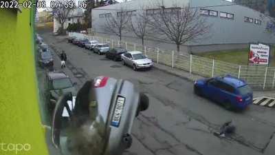 This happened in Prague yesterday, the person that was hit was taken to a hospital