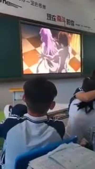 Students watch Redo of Healer in the classroom