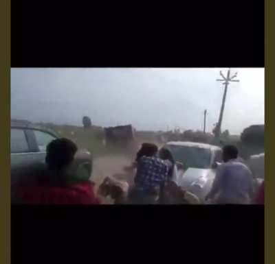 Indian ministers motorcade mows down protesting farmers.