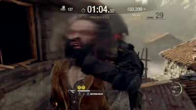 Hunk grabs a man and immediately makes him combust.