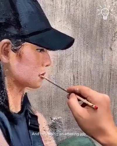 Painting a realistic 3D mural of a girl