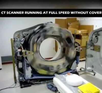 A CT scanner at full speed without the cover