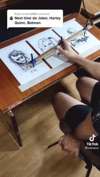 Some incredible artist out there who have drawing JOKER, Harley Quinn and BATMAN at the same time.