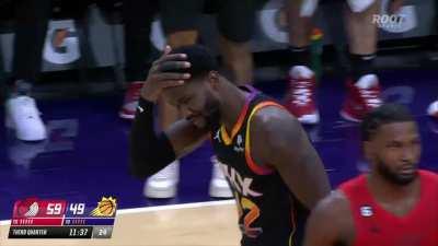 [Highlight] Booker's after-the-whistle shot bounces off the rim and nails Ayton in the head