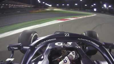Onboard Yuki Tsunoda overtakes Stroll on final lap
