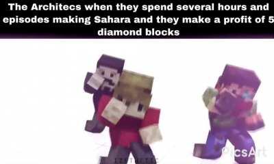 Grian, Mumbo, and Iskall after making 5 diamond blocks of profit