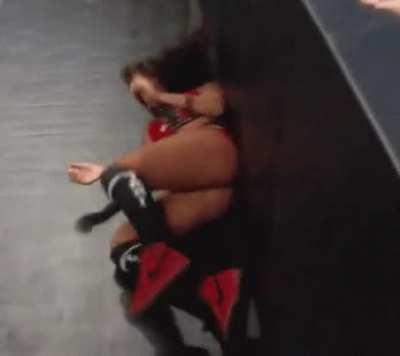Sexy Nikki Bella thrown into the baracade by Cameron. Poor helpless bimbo 😍🤣🤣