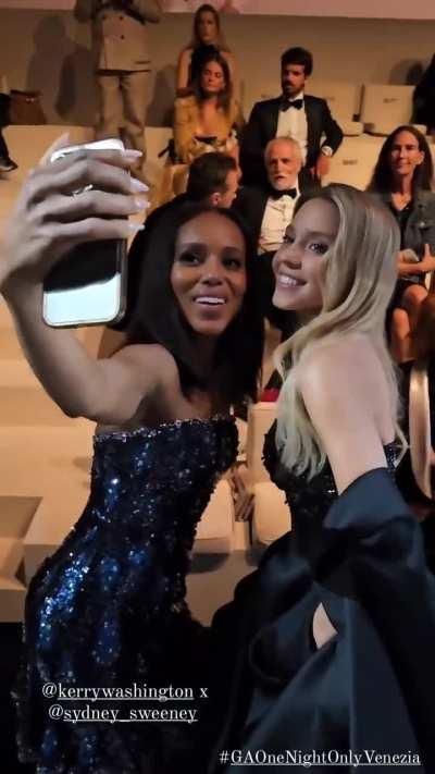 Sydney with Kerry Washington in Venice. (September 2023)