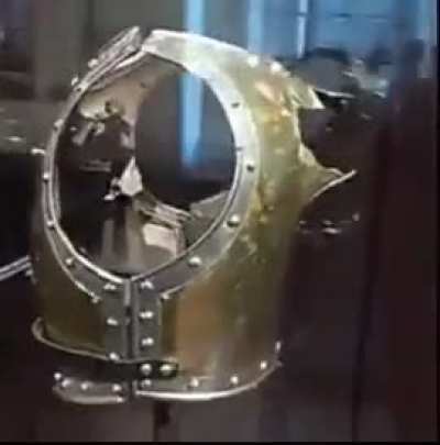 The armor of a French soldier wounded by a cannonball at the Battle of Waterloo (which marked the end of Napoleon.)