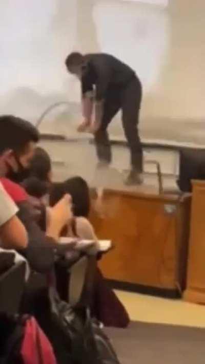 BYU professor pressurizes glass bottle which then explodes.