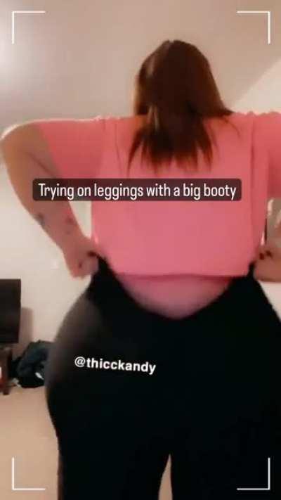 Trying on leggings with a big booty