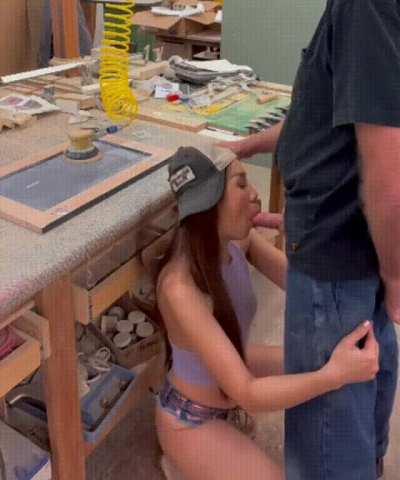 Giving my co-worker a blowjob during our break time