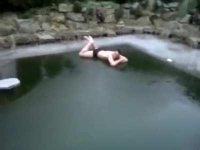 What could go wrong trying to cannonball into a frozen pool