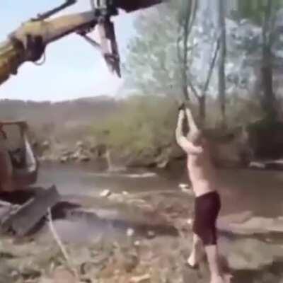 HMFT after using a backhoe to try and make the water.