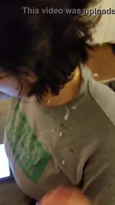 Cum on Mom while she works