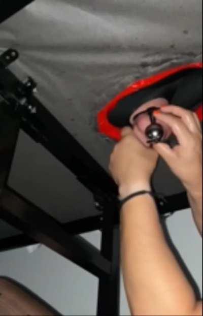 Adding weights to my subs cock 😈