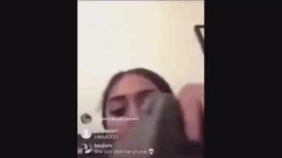 Girl shoots her phone during Instagram live