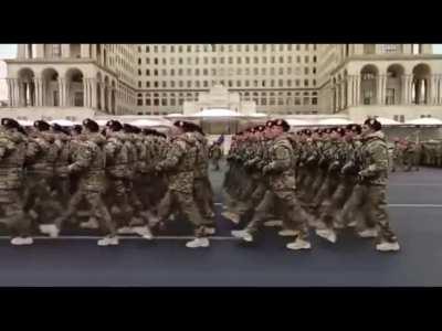 Azerbaijanis rehearsing for the upcoming parade.